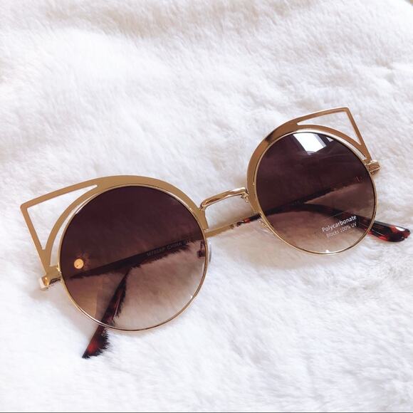 Mia Gold Cat Eye Retro Round Tinted Sunglasses - Picture 2 of 11